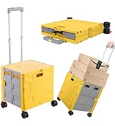 Foldable Shopping Utility Cart Portable Rolling Crate Handcart with 360°Rotate Wheel,Hidden Lid,T...