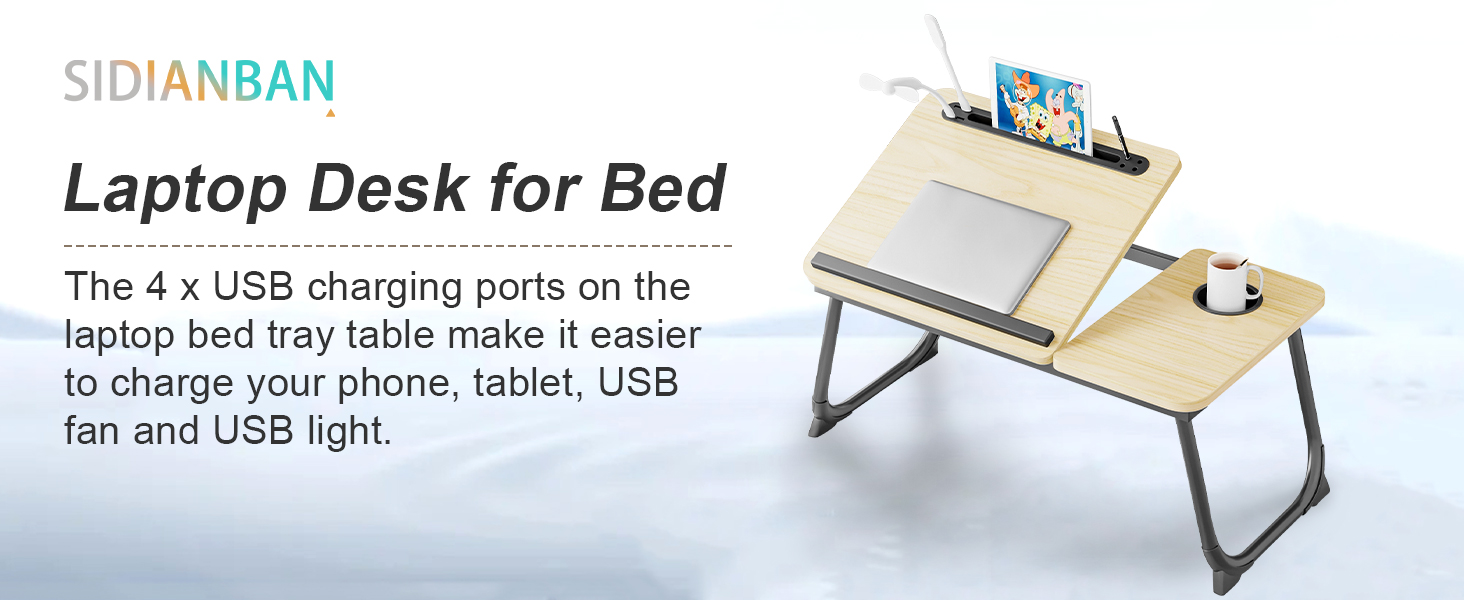 Laptop Desk for Bed, Laptops Bed Tray Desk with 5 Different Angles, Foldable Laptop Bed Table