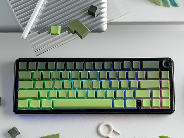 Matcha green Double Shot PBT Keycap Set, Shine Through Keyboard keycaps,Side Printed Custom Key caps