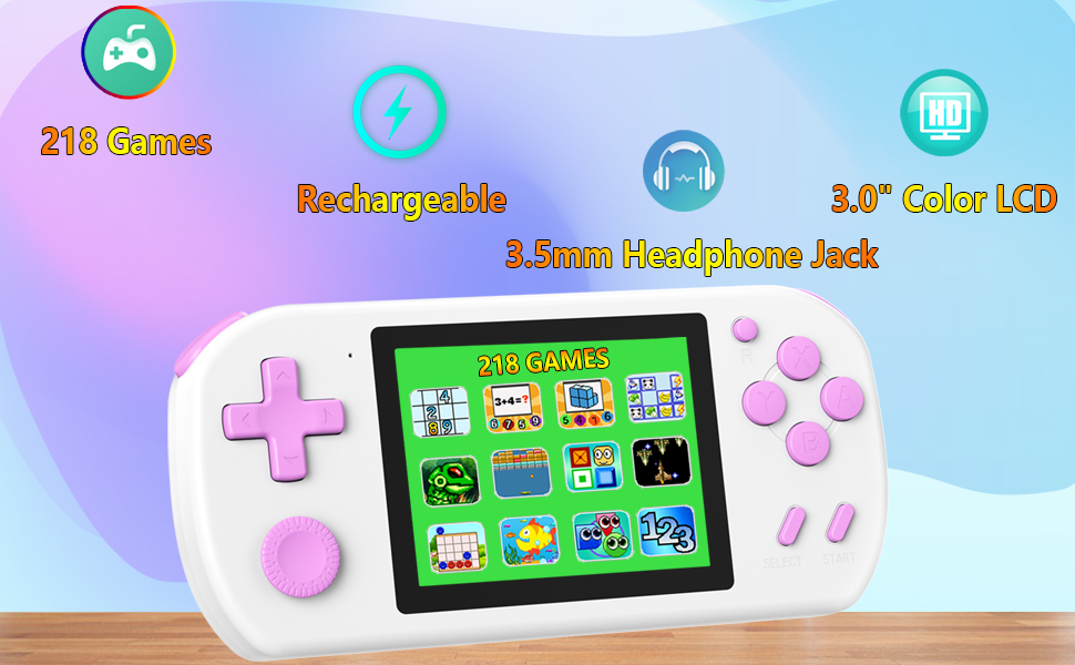 TEBIYOU Handheld Video Games for kids - 218 Games Rechargeable 3.0&amp;#34; Color LCD Headphone Jack