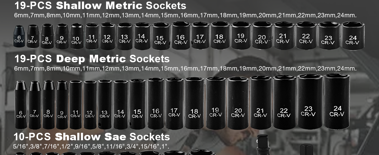 64pcs 3/8" Socket Set,Drive Impact Socket Set