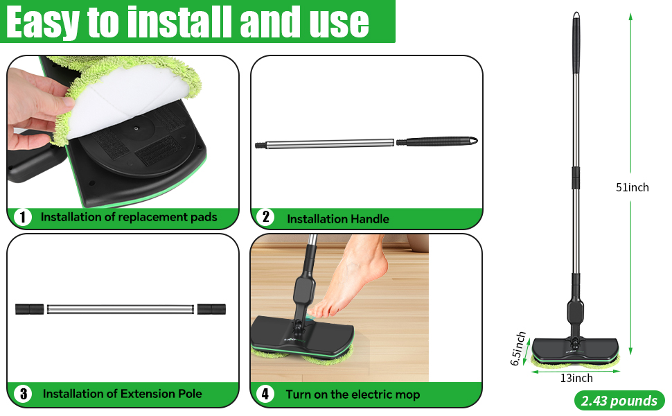 Easy-to-install electric mop