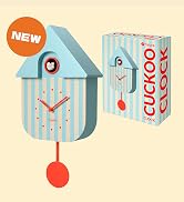 Blue &amp;amp; Beige Striped Cuckoo Wall Clock with Red Dial – Modern Decorative Wall Clock, Uni...