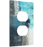 Turquoise/Blue Grey Abstract Art 1 Gang Receptacle Outlet Cover Contemporary Aqua/Teal Gray Graff...