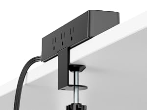 Flat Plug Desk Clamp Power Strip 10FT, 40W Total Fast Charging Station