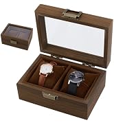 AHANDMAKER Watch Box, 2 Slot Wooden Watch Display Case with Clear Glass Window Double Watches Sto...