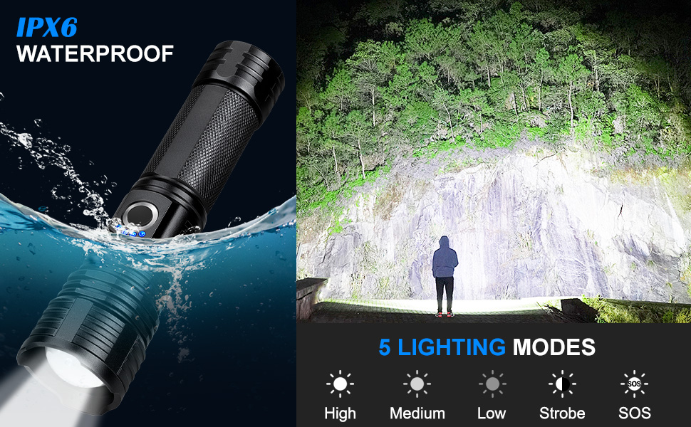 IPX6 WATERPROOF &amp;amp; 5 LIGHTING MODES