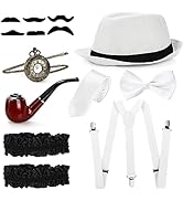 Noamus 14 Pcs 1920s Accessories for Men, Roaring Retro Men Costume Set, Gangster Panama Hat, Susp...