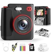 Instant Print Camera for Kids - Classic Black Digital Camera for 3-12 Year Olds, 1080P HD with 32...