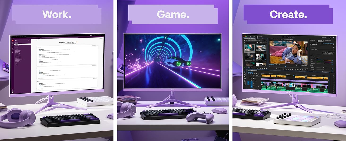 Purple 27-inch monitor for office work, gaming, competitive play, and creative use