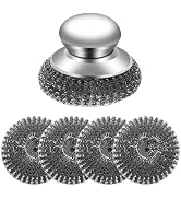 5Pcs Steel Wool Scrubber with Handle - Stainless Steel Scouring Pads Set for Cast Iron, Pans, Gri...