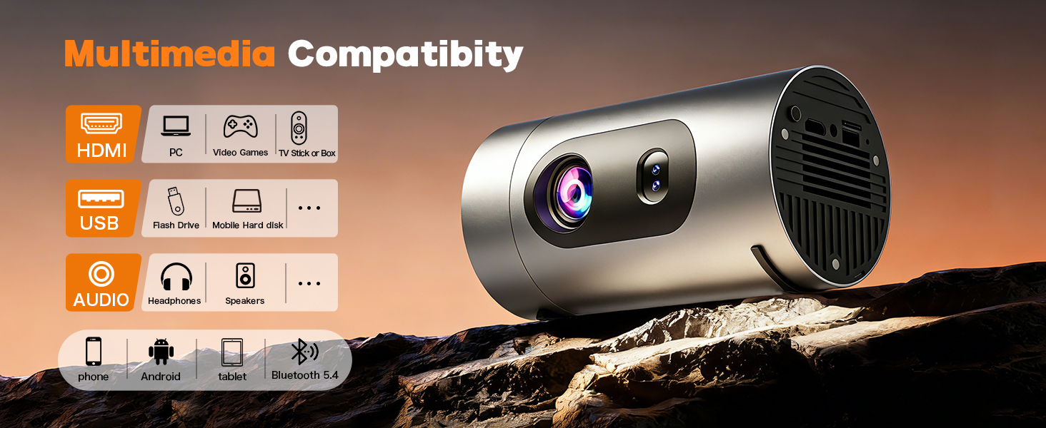 Smart Projector with WiFi and Bluetooth Portable Movie Projectors