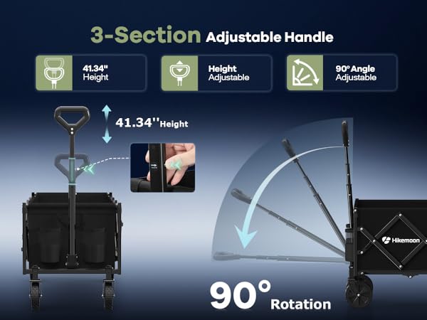 Hikemoon fold up wagon with adjustable extended handle