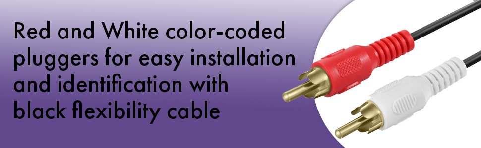 Dual composite left and right audio; 2 RCA Male to Male stereo audio plug cables connectors