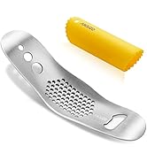 AMXRD Garlic Press Rocker &amp; Silicone Peeler (Random Color), Stainless Steel Garlic Mincer, Herb S...