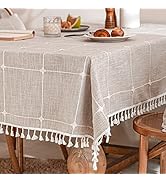 Deep Dream Tablecloths, Embroidered Checkered Table Cloth Cotton Linen Wrinkle Free Anti-Fading T...