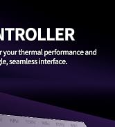 Text reads 'NTROLLER' followed by 'your thermal performance and seamless interface.' Purple-tinted product marketing image with abstract technological aesthetic.
