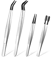 Ainiv 4pcs Tweezers with Rubber Tips, PVC Coated Tweezers Set, Rubber Straight/Flat/Long Curved T...