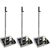 3 Pack Stainless Steel Dustpan Metal Dustpan with Handle Heavy Duty Dust Pan Upright Dust Pan for...