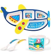 PHEENOWL Kids Dish Plates with Utensils and Cup - Fun Airplane Divided Plate for Toddler Boy, BPA...