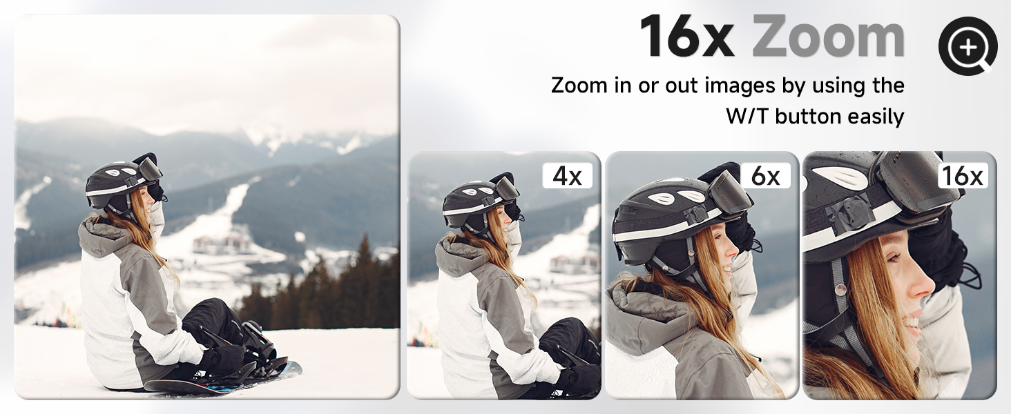 16x digital zoom camera, using the W/T button to zoom in and zoom out