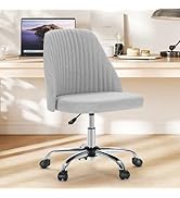 Sweetcrispy Armless Vanity Chair, Cute Comfy Home Office Desk Chair with Wheels, Modern Upholster...