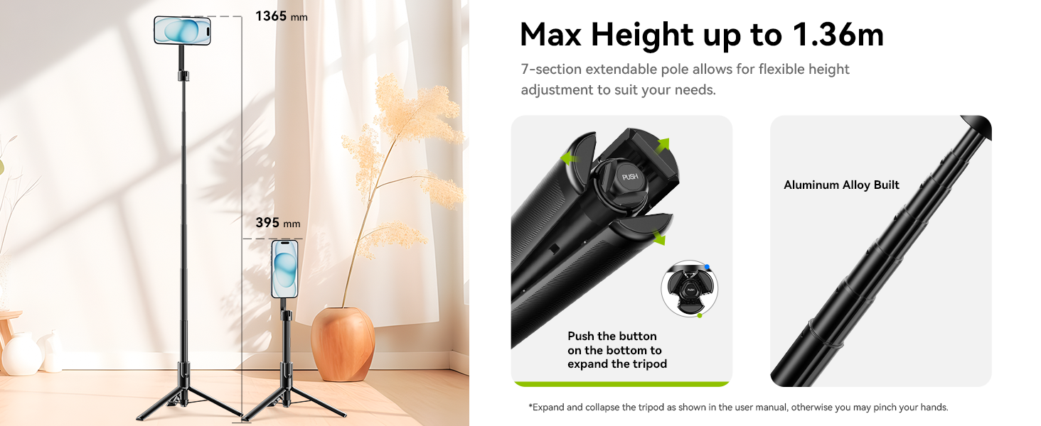 ULANZI 54'' Magnetic Selfie Stick Tripod Pro, All-in-One Phone Tripod w Magnetic Phone Holder