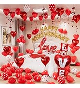 Adeyoo Happy Anniversary Decorations Set, Red Heart Balloons with Love Foil Balloons, Happy Anniv...