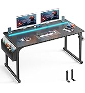 DurayLoly 55 Inch Computer Desk with LED Lights, Gaming Desk with Storage Bag for Home Office, Si...