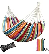 JoyView Brazilian Double Hammock with Hanging Ropes Extra Large 86.6x59” Portable Cotton Hammock ...