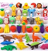 40 Pcs Animal Erasers Desk Pet for Kids 3D Puzzle Pencil Eraser Treasure Box Toy for Classroom Sc...
