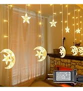 Qunlight Ramadan Decorations Curtain Lights,10.8ft 138LED Curtain Lights Outdoor Waterproof with ...
