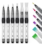 JusArt Water Brush Pens 6-Pack Leak-Proof Refillable Watercolor Pens for Acrylic and Gouache Pain...