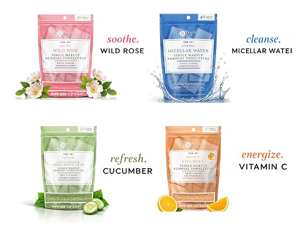 Pink Sky hyaluronic acid cucumber wipes for makeup removal, hydrating facial cleansing, 40 pack