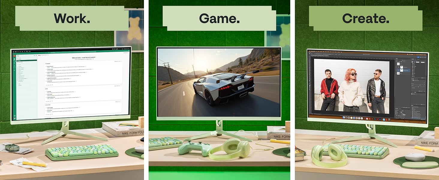 Mint Green 24-inch monitor for office work, gaming, competitive play, and creative use