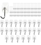 TEOYNGU 24 Hooks + 26 Adhesive Strips Clear Mini Light Clips Strips Hooks,Damage Free Hanging Hea...