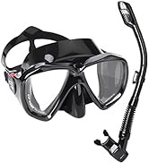 Snorkel Set Adult Snorkeling Gear Anti-Fog Panoramic Scuba Diving Mask and Dry Snorkel Tempered G...