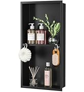 Bernkot Stainless Steel Shower Niche w/Hooks, Wall Vertical Niche Without Tiling, Recessed Shower...