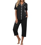 PrinStory Capri Pajamas for Womens Button Down Pjs Short Sleeve Comfy Lounge Set 2 Piece Pj Sets ...