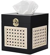 Sumnacon Tissue Box Cover Square, Wood Tissue Holder with Imitation Rattan Design, Decorative Tis...