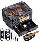 Cigar Humidor with Combination Lock, Cedar Wood Desktop Humidor Cigar Box with Humidifier &amp; Hygro...