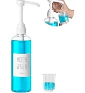 VITVITI Plastic Mouthwash Dispenser for Bathroom, 17 OZ Pump Mouth Wash Container Bottle with Cup...