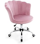 Giantex Velvet Home Office Chair, Modern Cute Shell Back Upholstered Desk Chair with Wheels, Adju...