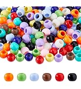 DICOSMETIC 300Pcs 12mm Acrylic Bead Colorful Large Hole Beads Round Pony Bead Colored Hair Beads ...