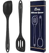 HOTEC Heat Resistant Silicone Cooking Spoon Spatula, Large Kitchen Solid and Slotted Spoons for M...