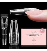 MelodySusie Long Coffin Gel Nail Tips Kit-300Pcs Pre-Building Apex Fake Nail Tips 20g Solid Nail ...