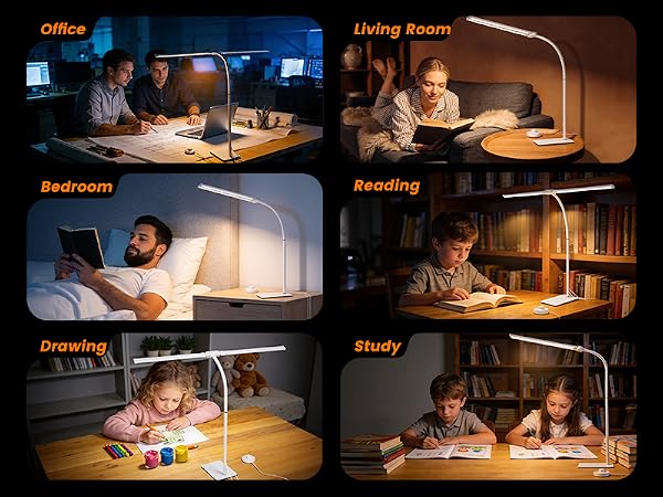 LED Desk Lamp with Base, Double Head Smart Desk Light with Controller Table Lamp for Home Office