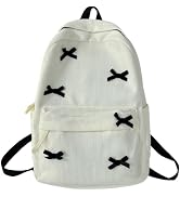 KAOBIO Women Preppy Y2k Aesthetic Corduroy Backpack Kawaii Laptop Backpack Cute Coquette Bow Hara...