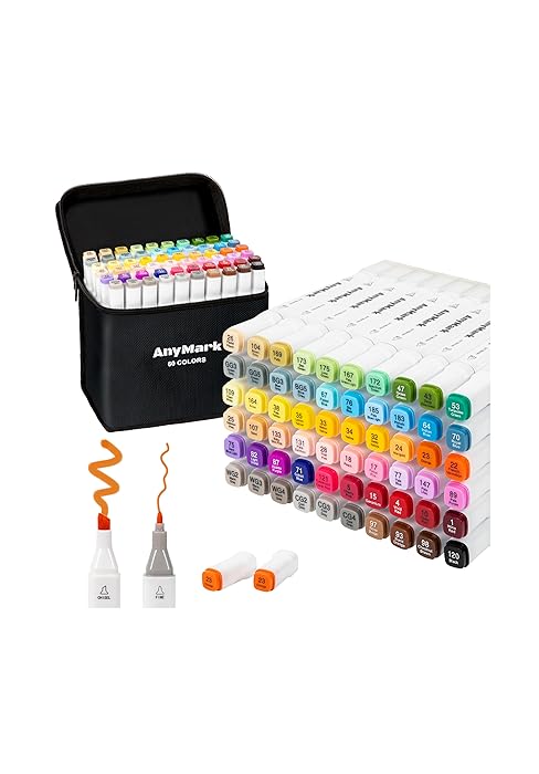 AnyMark 60 Colors Chisel &amp; Broad Alcohol Markers