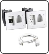 DATA COMM Electronics 45-0023-WH Recessed Pro-Power Kit with Straight Blade Inlet, 2 Gang Outlet ...